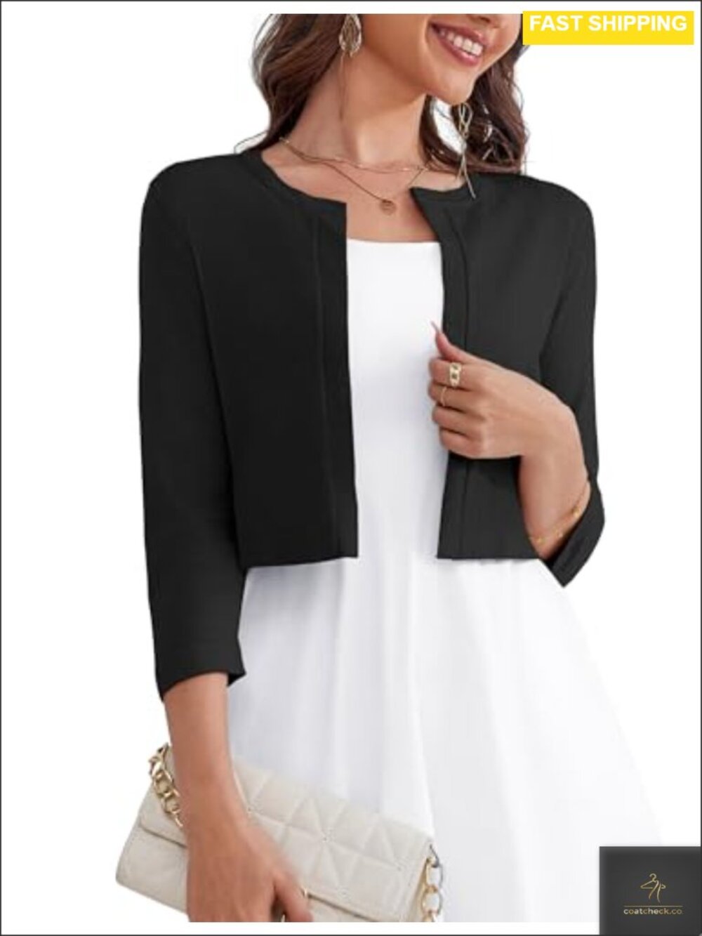 Womens 3/4 Sleeve Bolero Shrug Open Front Cropped Cardigan Sweater